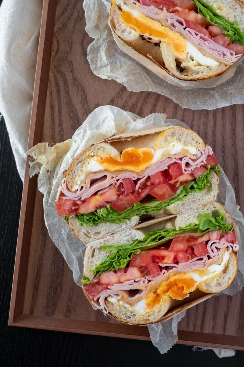 bagel sandwich with turkey and egg_high protein breakfast ideas