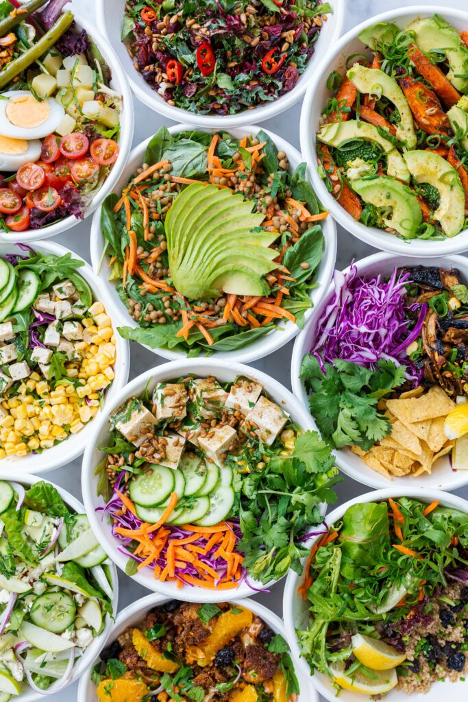 Colorful salads with protein_high protein dinner ideas