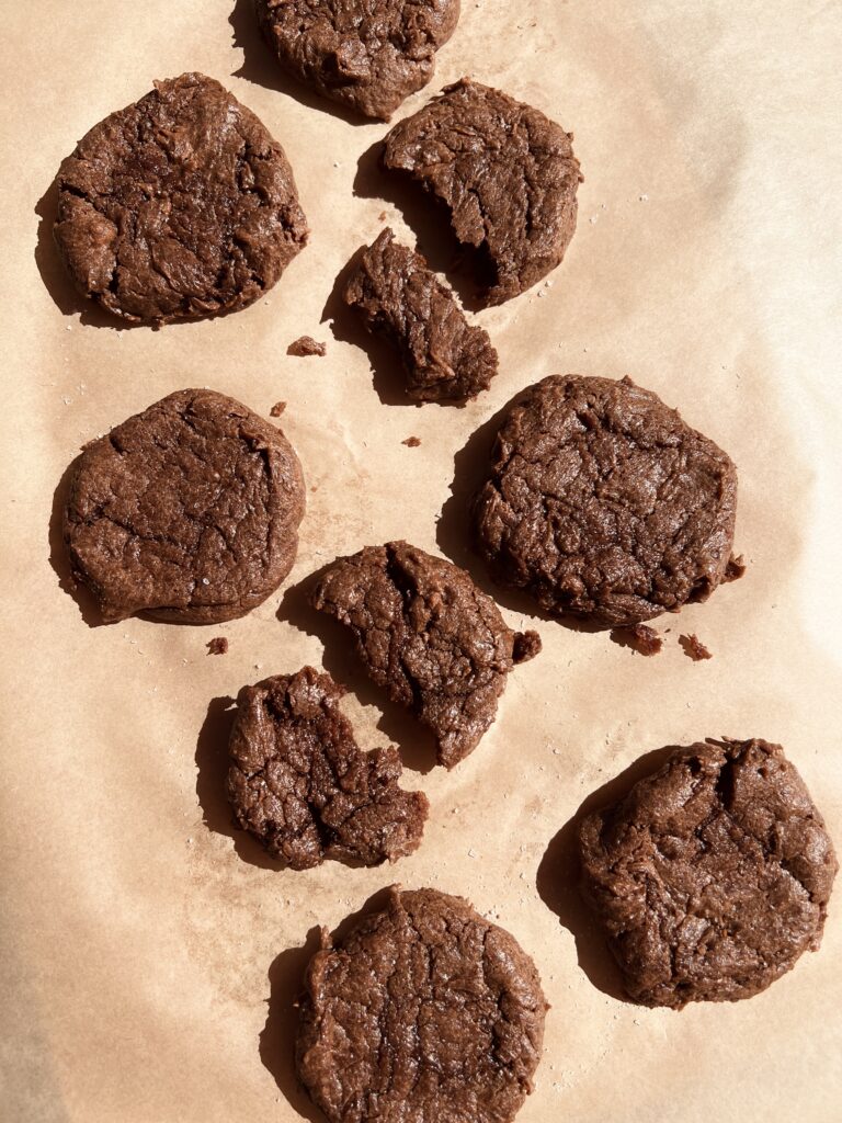 Sheet tray of brownie cookies_protein peanut butter brownie cookies